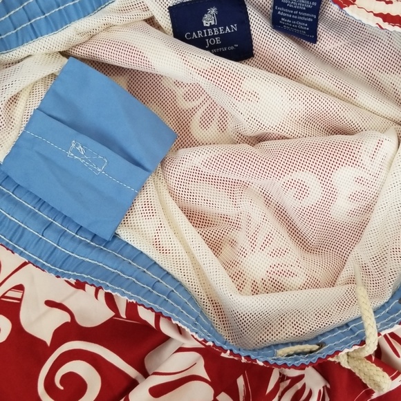 Caribbean Joe Men's XL Red Tropical Hawaiian Swim - Picture 7 of 7